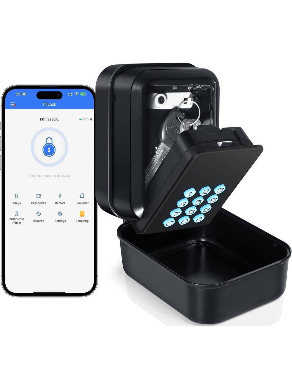 Smart Key Lock Box - Bluetooth & PIN Unlock, App Controlled Digital Key Lockbox